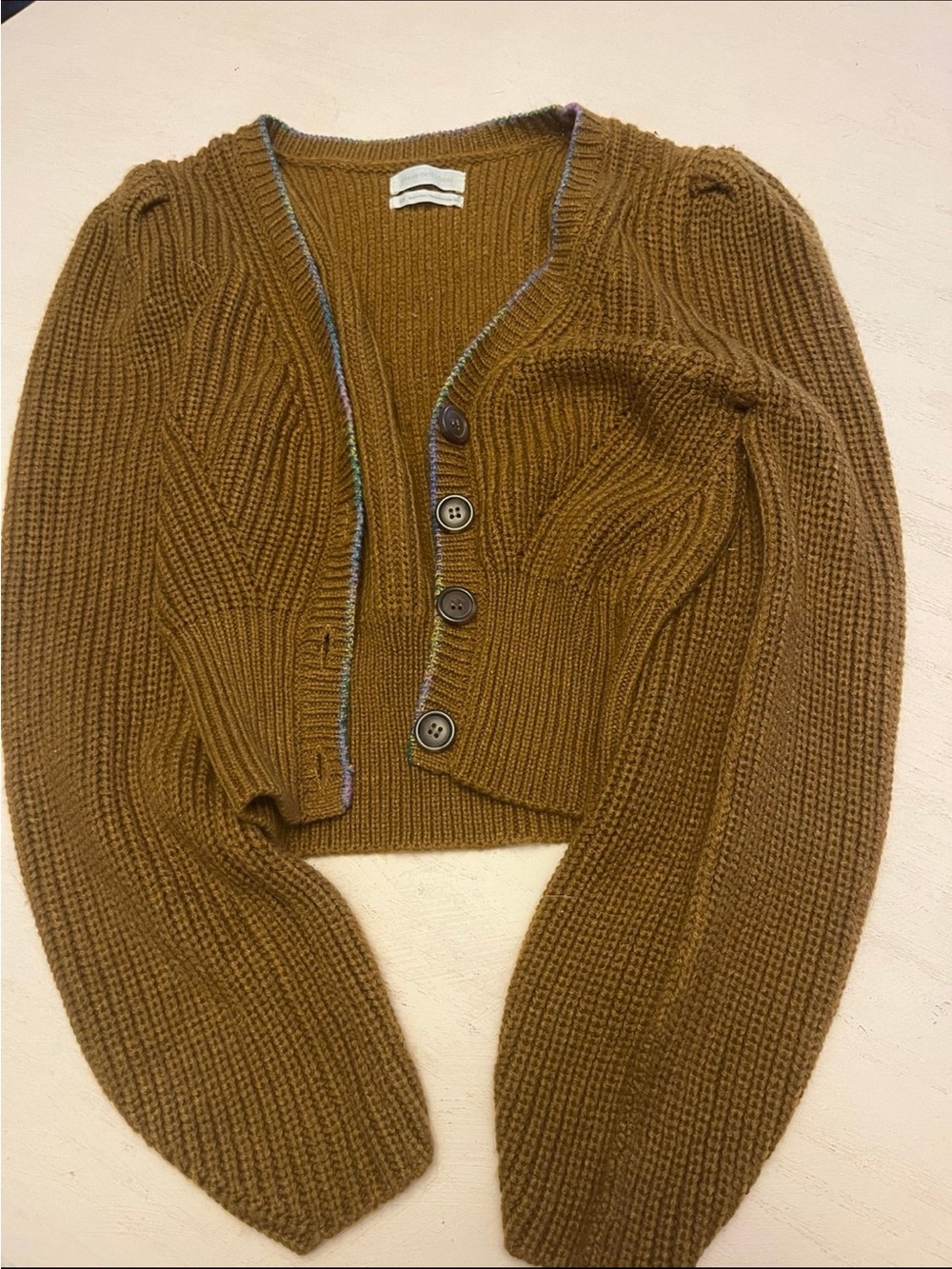 Urban Outfitters Cropped Ribbed Button-Front Cardigan - Brown
